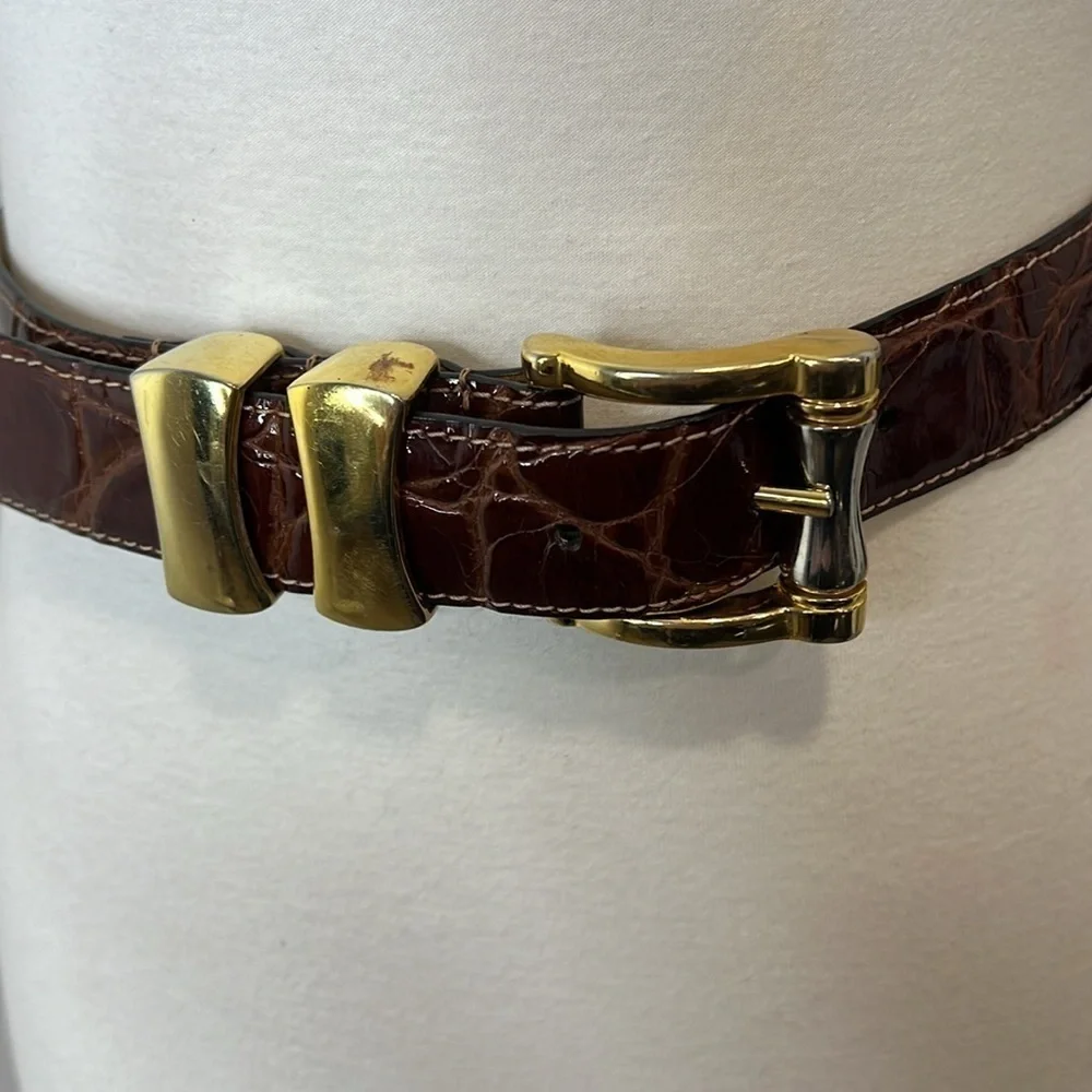 WCM Brown Leather Reptile Print Belt Size S